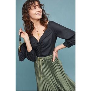 Maeve x Anthropologie Navy Button Down Blouse 3/4 Sleeves Top